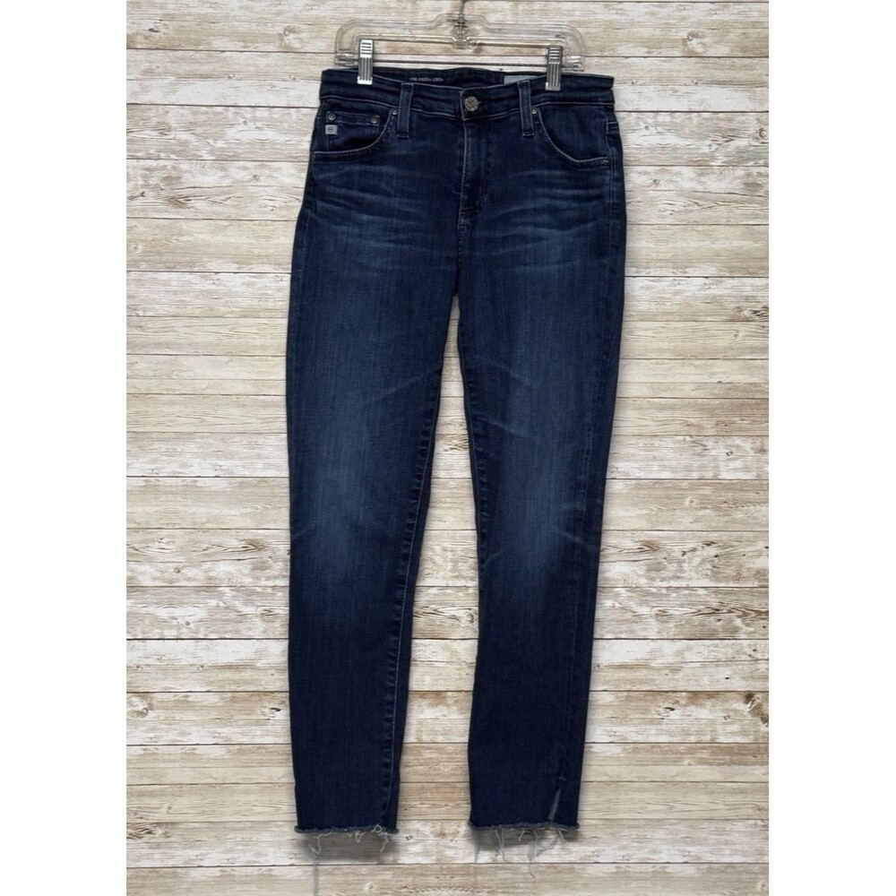 AG Adriano Goldschmied The Prima Crop Cigarette Crop Blue Jeans Size 26R Raw Hem